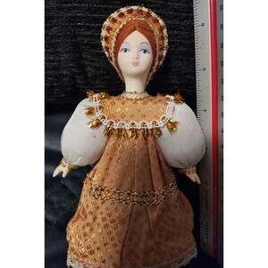 Antique Hand-Painted Russian Cone Doll with Porcelain Head
